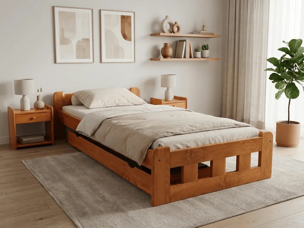 Naomi magasított ágy 90x200 cm, égerfa Ágyrács: Lamellás ágyrács, Matrac: Coco Maxi 20 cm matrac