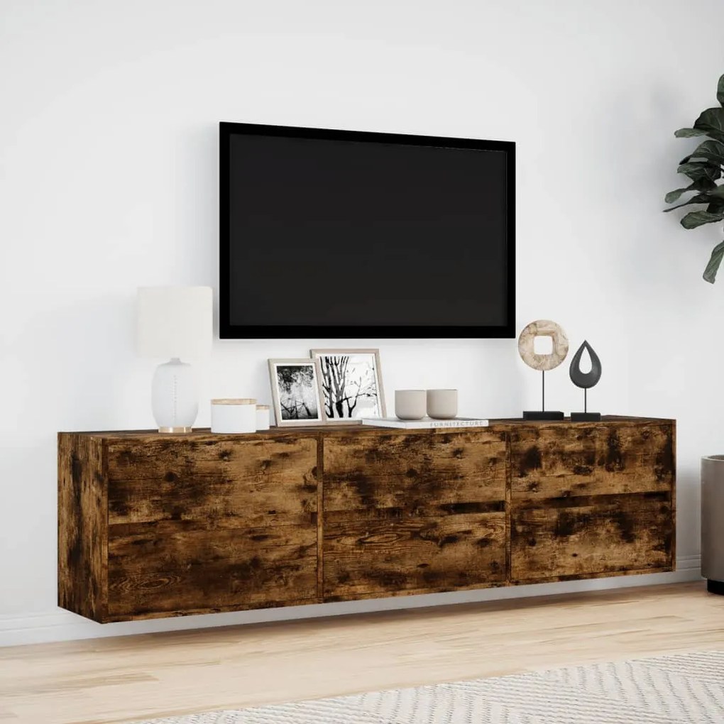 füstös tölgy falra szerelhető TV-szekrény LED-del 180x31x45cm