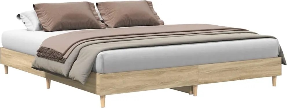 vidaXL sonoma tölgyszínű szerelt fa ágykeret matrac nélkül 200x200 cm