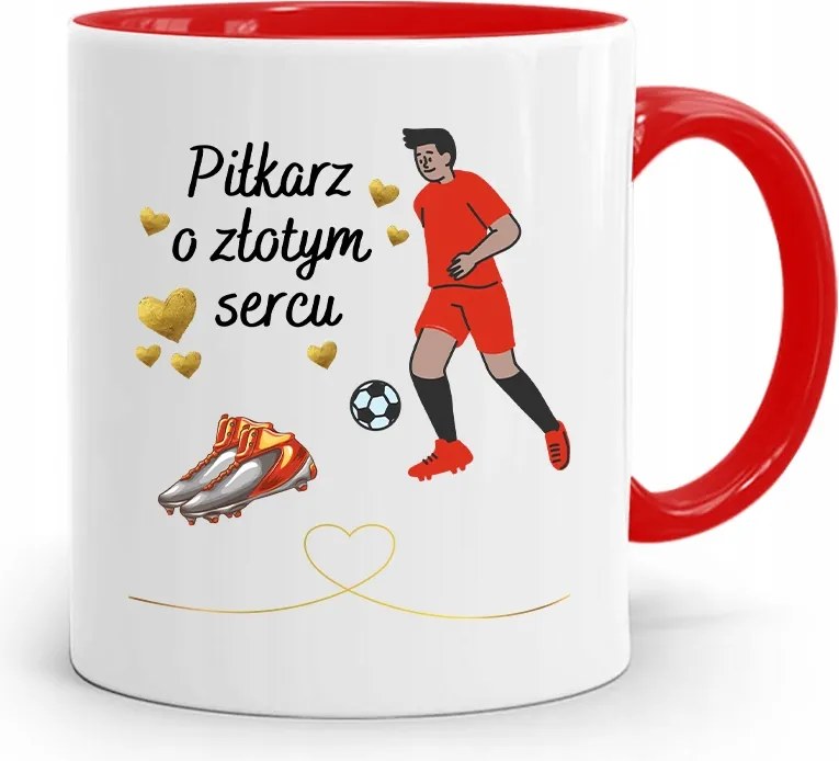 Piros Bögre Ajándék Arany Szívű Labdarúgónak, fényképes nyomtatással