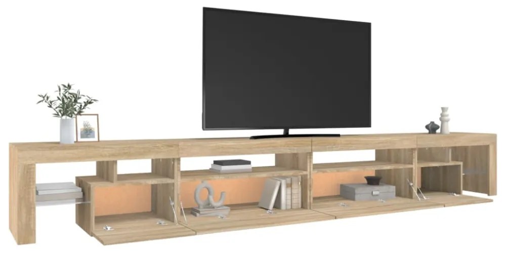 sonoma tölgy színű TV-szekrény LED-lámpákkal 290x36,5x40 cm