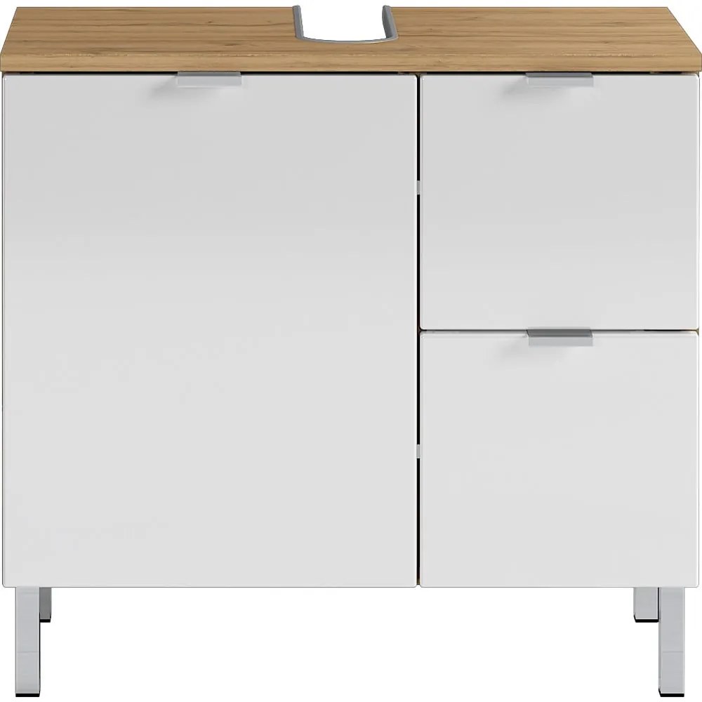 Mauresa fehér szekrény tölgyfa díszítéssel a mosdó alá, szélesség 60 cm - Germania