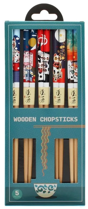 Natúr színű fa evőpálcika szett 5 db-os Beckoning Cats – Rex London