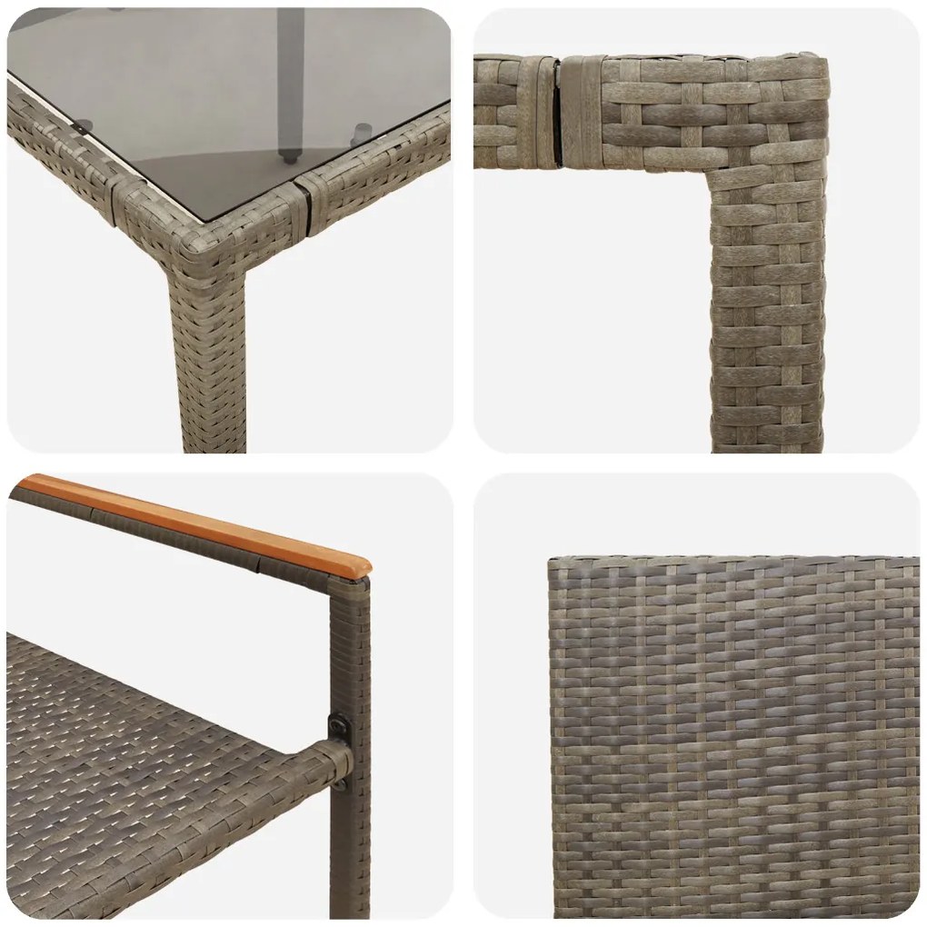 3 Részes Kerti Étkezőszett Szürke Poli Rattan, Összecsukható Kerti Székek Párnákkal 2 db Szürke Poli Rattan