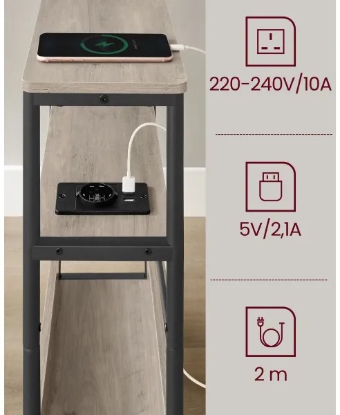 Oldalsó asztal beépített konnektorral és USB-portokkal ROD barna/fekete
