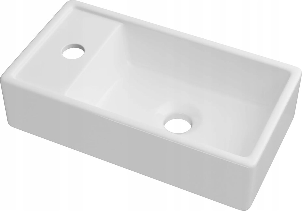 Mosdókagyló Asztali Fehér Kerámia Téglalap Alakú Kicsi Aspra Fürdőszobába