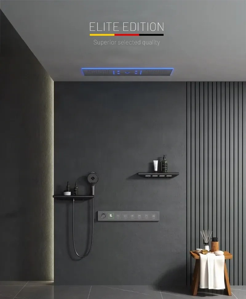 Falba süllyesztett zuhanyrendszer ELITE EDITION BCS1045, 6 funkcióval, LED-világítással, termosztáttal és többféle felülettel — Gunmetal szürke —…