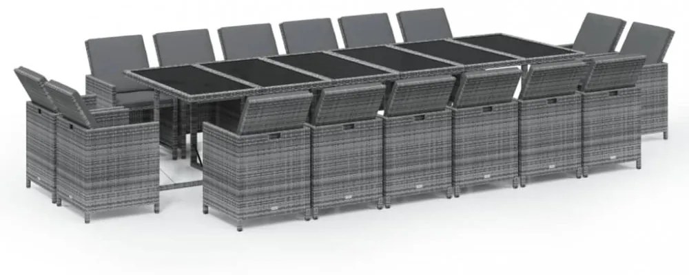 17 részes szürke polyrattan kerti étkezőgarnitúra párnákkal