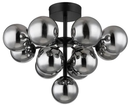 Globo 56143-13D Mennyezeti lámpa fém fekete matt, füstszínű üveg gömbök, ø: 560mm, M: 430mm, 13x G9 LED 5W 230V izzók nélkül