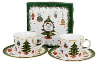 Karácsonyi fenyőfás porcelán kávés csésze aljjal 90 ml 2 személyes dobozban Around Christmas Tree