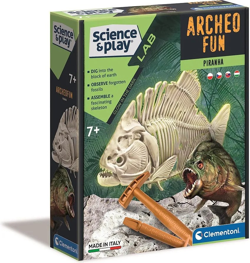Világító piranha Archeo Fun régészeti készlet Clementoni