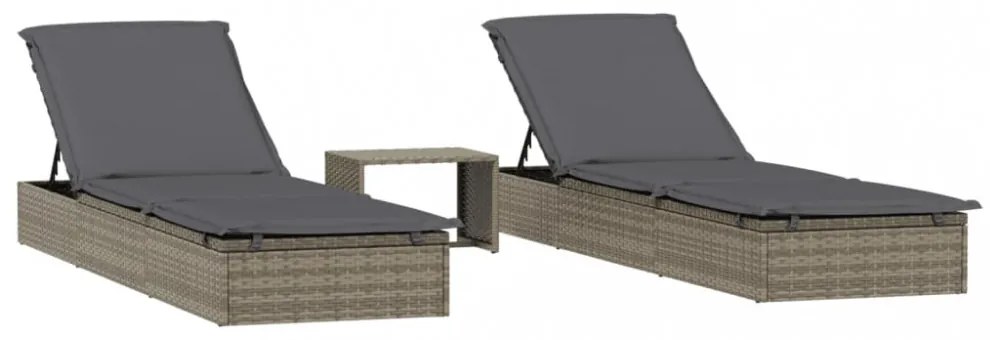 2 db szürke polyrattan napágy asztallal
