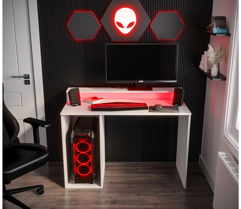 Sarok Gamer PC asztal Garrick 2 (biely) (LED RGB világítással). Akció -6%. 1064136