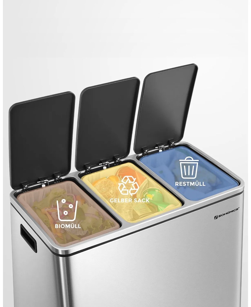 SORT hulladékgyűjtő tartály 54 l (3x18 l), ezüst SongmicsHome