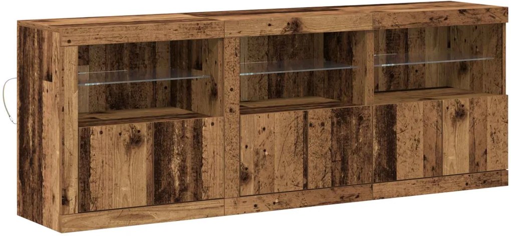 vidaXL LED tálaló LED -es lámpákkal Öreg fa 181 x 37 x 67 cm Faanyag