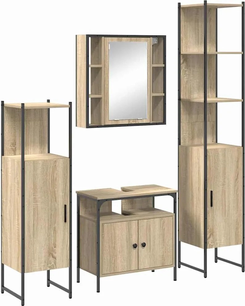 Fürdőszoba bútor szett polcokkal 4 pcs Sonoma tölgy Faanyag