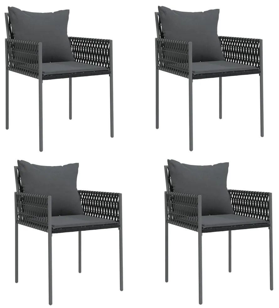 4 db fekete polyrattan kerti szék párnával 54x61x83 cm