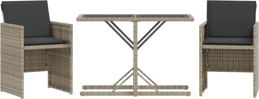 vidaXL 3 részes világosszürke polyrattan bisztrógarnitúra párnákkal