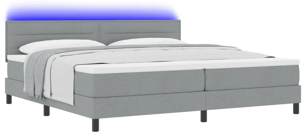 Box Spring Ágy matraccal & LED Világosszürke 200x200 cm Szövet