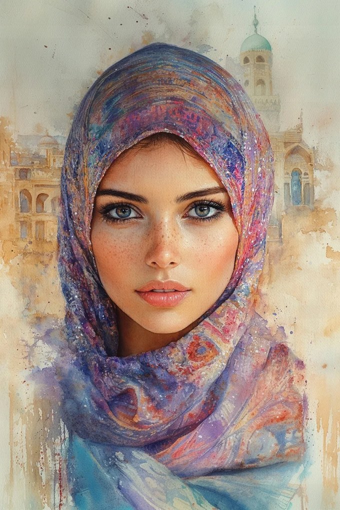 Vászonkép Canvas Nő Kelet Hidzsáb Akvarell Portré 80x120