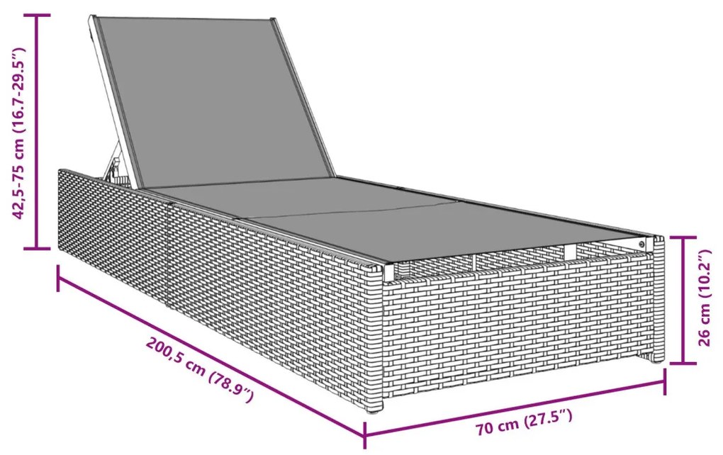 Napozóágy Bézs 60x200x27 cm Polyrattan