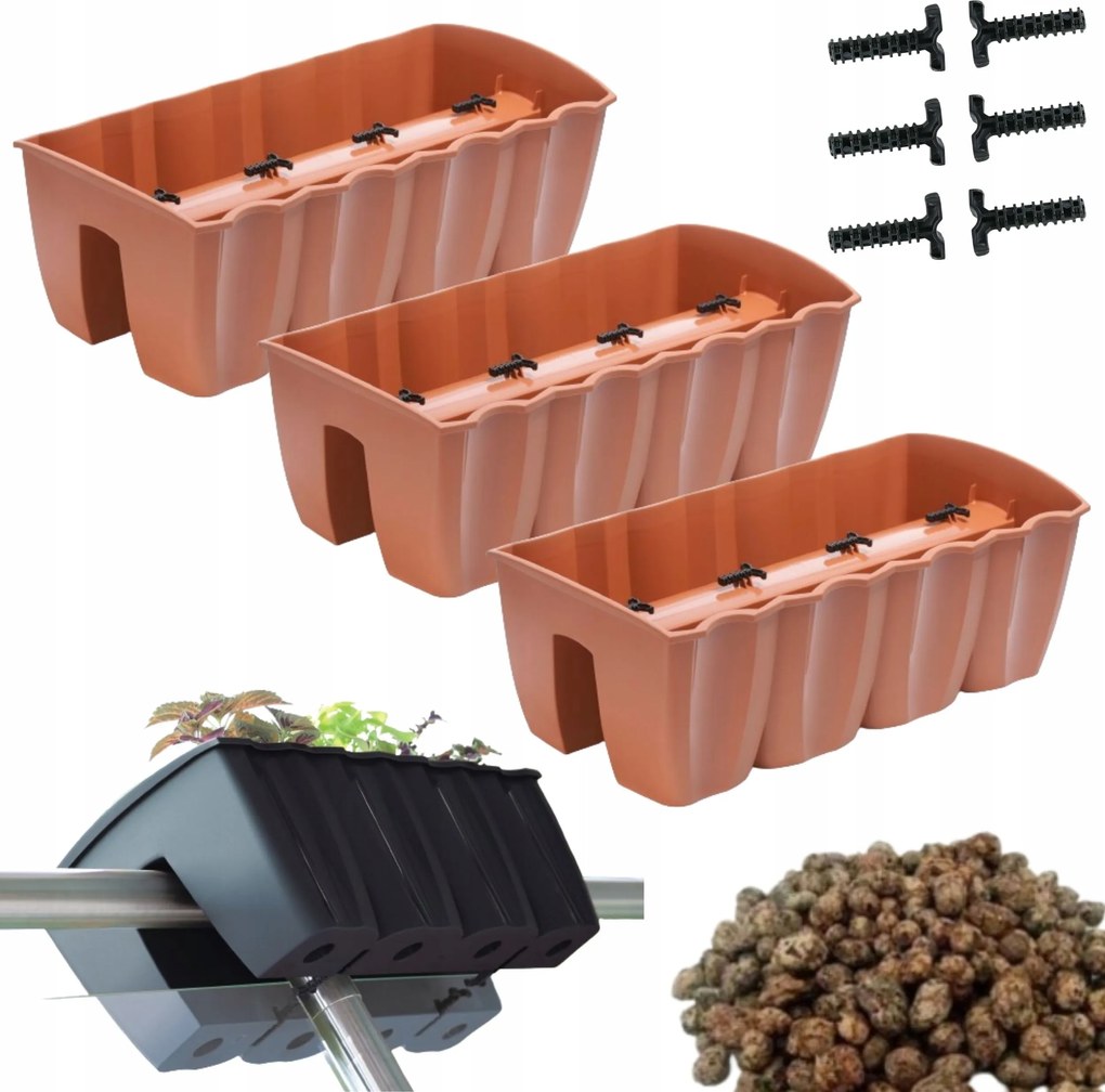 3x DCRO600 korláttartó doboz, erkély kaspó keramzit 5l