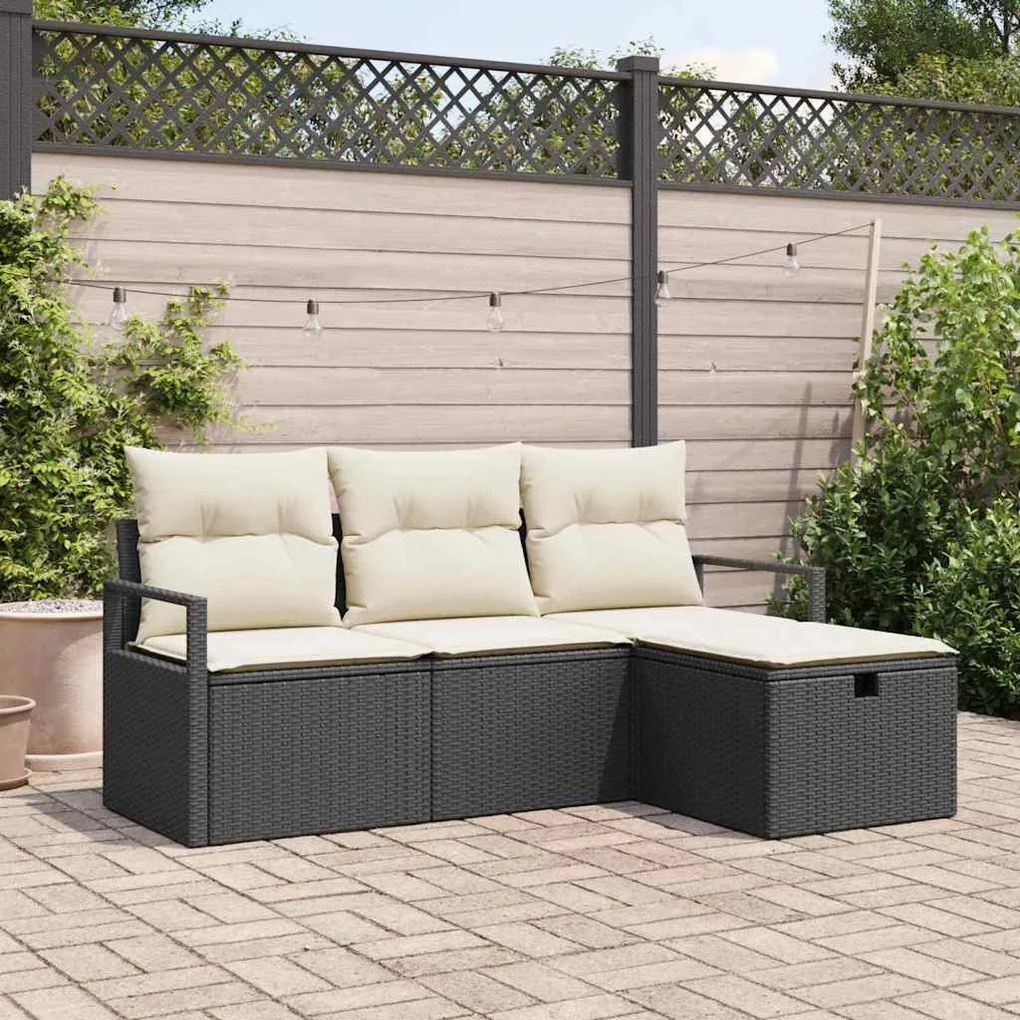 Kerti Kanapé Szett 4 pcs Fekete és krémszínű 175 x 117 x 85 cm