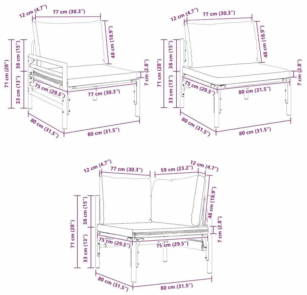 Kerti Kanapé Szett párnával 7 pcs Antracitszürke Acél &amp; szövet
