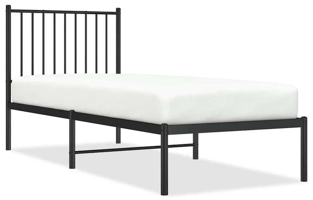 fekete fém ágykeret fejtámlával 75 x 190 cm