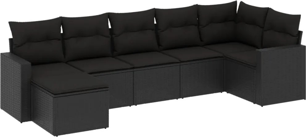 vidaXL 7 részes fekete polyrattan kerti ülőgarnitúra párnával