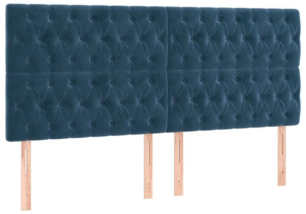 4 db sötétkék bársony fejtámla 100x7x78/88 cm