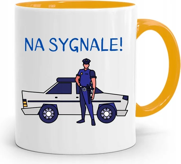 Sárga Bögre Rendőrnőnek, fényképes nyomattal