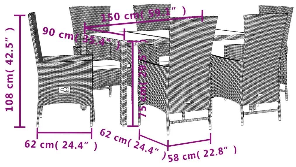 7 részes bézs polyrattan kerti étkezőgarnitúra párnákkal