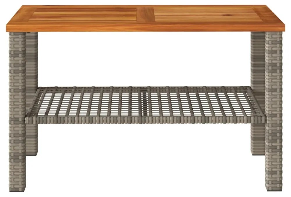 szürke polyrattan és akácfa kerti asztal 70 x 38 x 42 cm