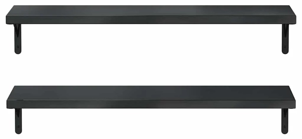 2 db fekete rozsdamentes acél fali polc 100 x 23,5 cm