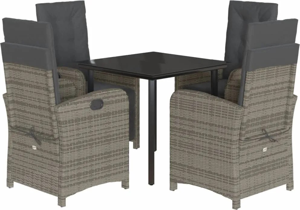 vidaXL 5 részes szürke polyrattan kerti étkezőgarnitúra párnával