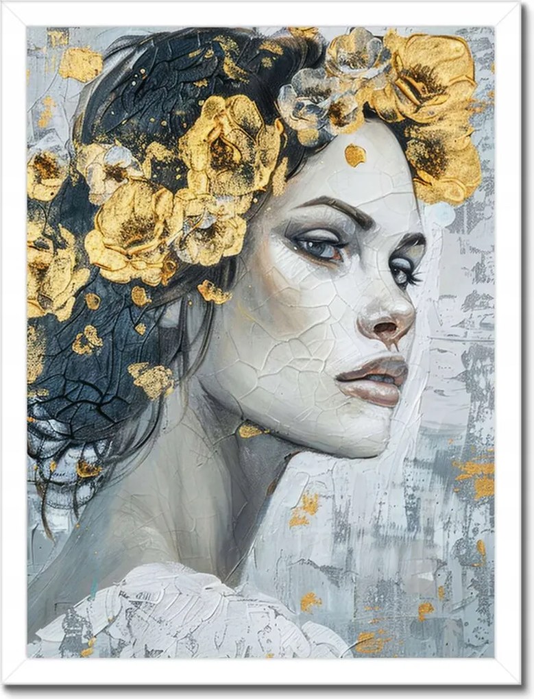 Poszter fehér keretben 30x40 Lány arany koszorúval