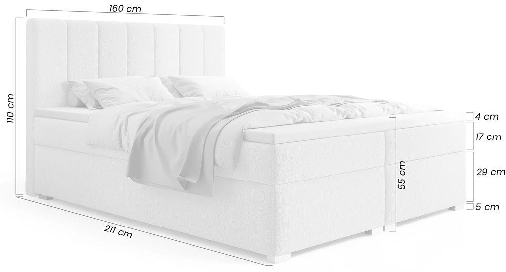 Mareli kontinentális ágy 160x200 tárolóval - bézs bouclé Quelle 05