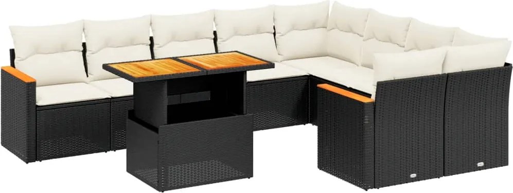 vidaXL 10 részes fekete polyrattan kerti ülőgarnitúra párnákkal