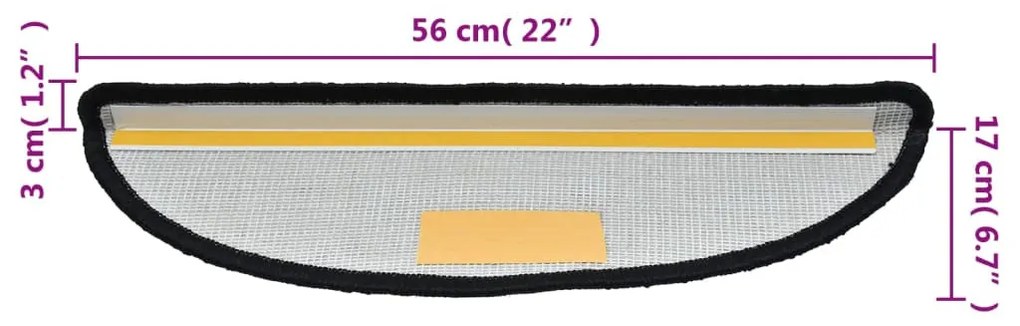 15 db fekete lépcsőszőnyeg 56 x 17 x 3 cm