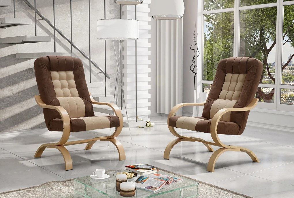 Fotel, szürkésbarna Taupe/barna/tölgy, GURU