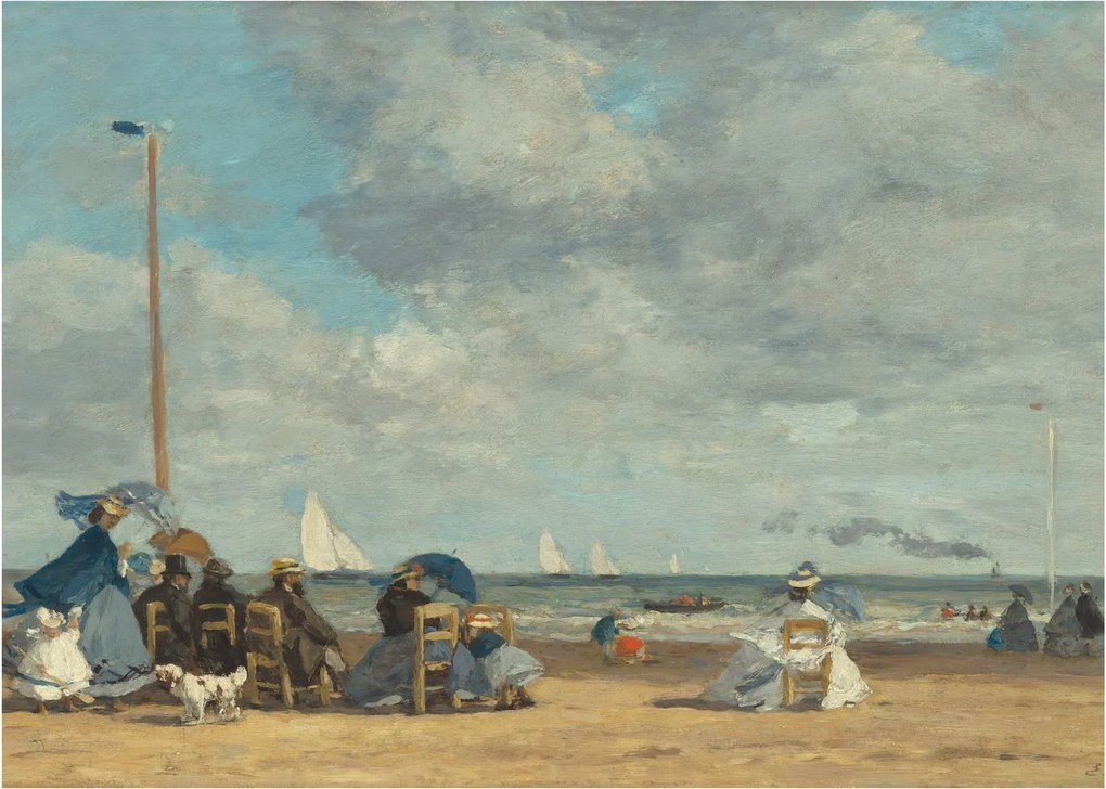 Üveg kép - Eugène Boudin, Beach at Trouville, reprodukciók (70x50 cm)