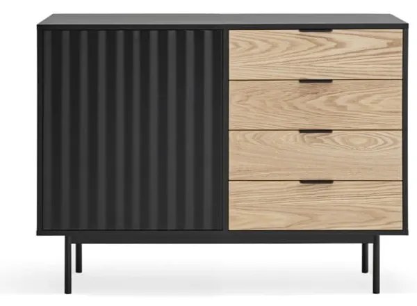 Fekete-natúr színű alacsony komód tölgyfa dekorral 108x80 cm Sierra – Teulat