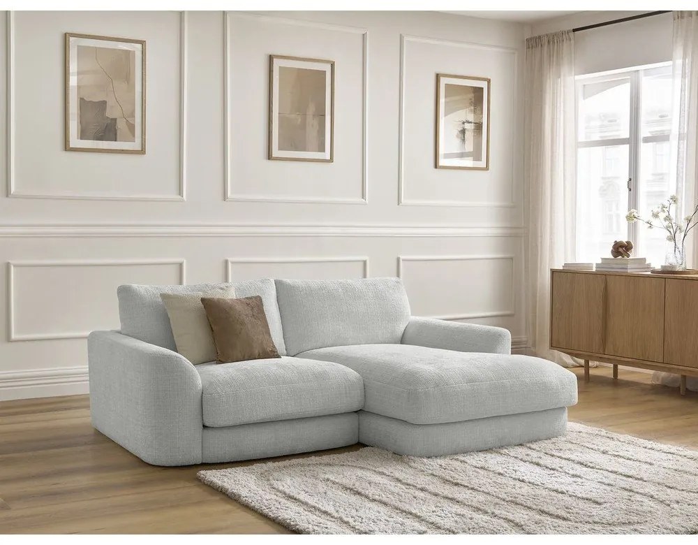 Világosszürke zsenília sarokkanapé (jobb oldali-heverő résszel) Leonore – Bobochic Paris