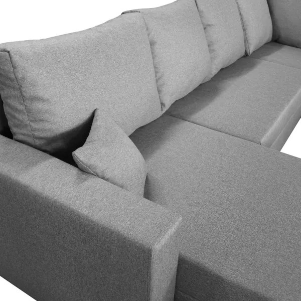 Univerzális ággyá alakítható U-alakú sarokülőgarnitúra tárolóhellyel SEYA szürke