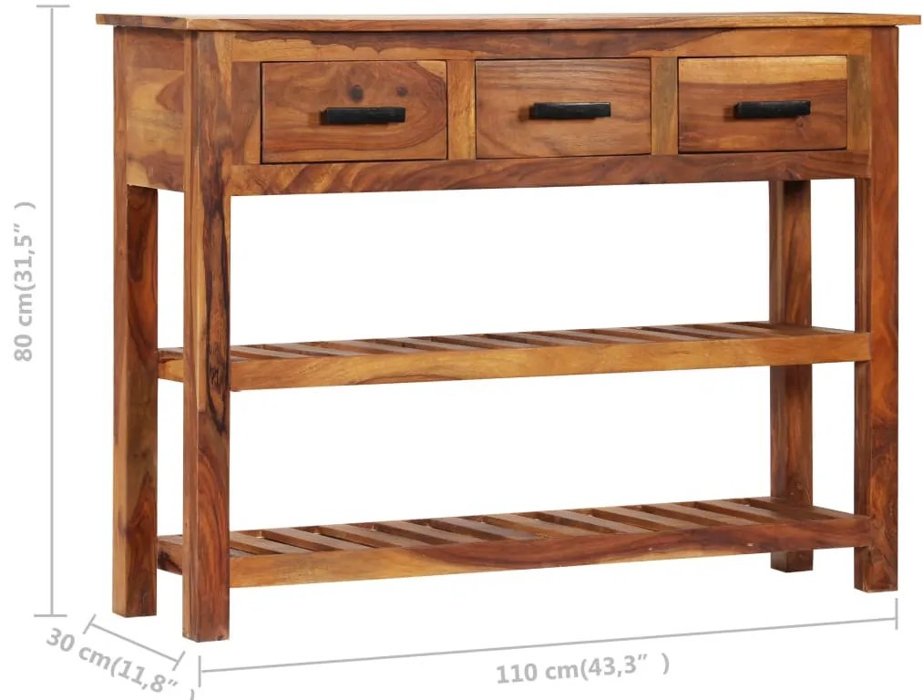 3 fiókos tömör fa tálalóasztal 110 x 30 x 80 cm