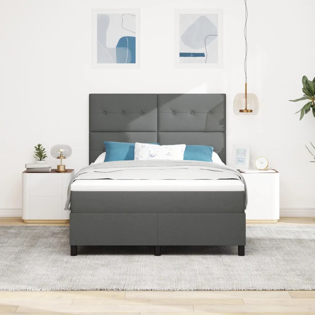 Boxspring ágy matraccal és LED világítással, sötétszürke, 140 x 200 cm, szövet
