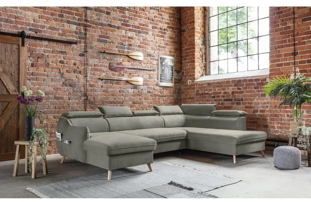 Világosszürke bársony kinyitható sarokkanapé (jobb oldali-"U" alakú) Sweet Harmony – Miuform