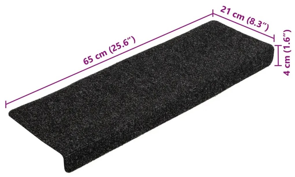 5 db fekete tűlyukasztott lépcsőszőnyeg 65x21x4 cm