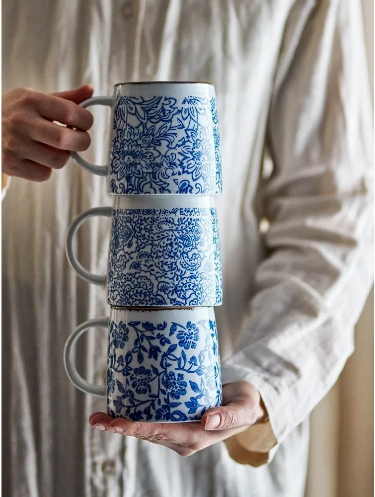 Fehér-kék kőedény bögre szett 3 db-os Molly – Bloomingville